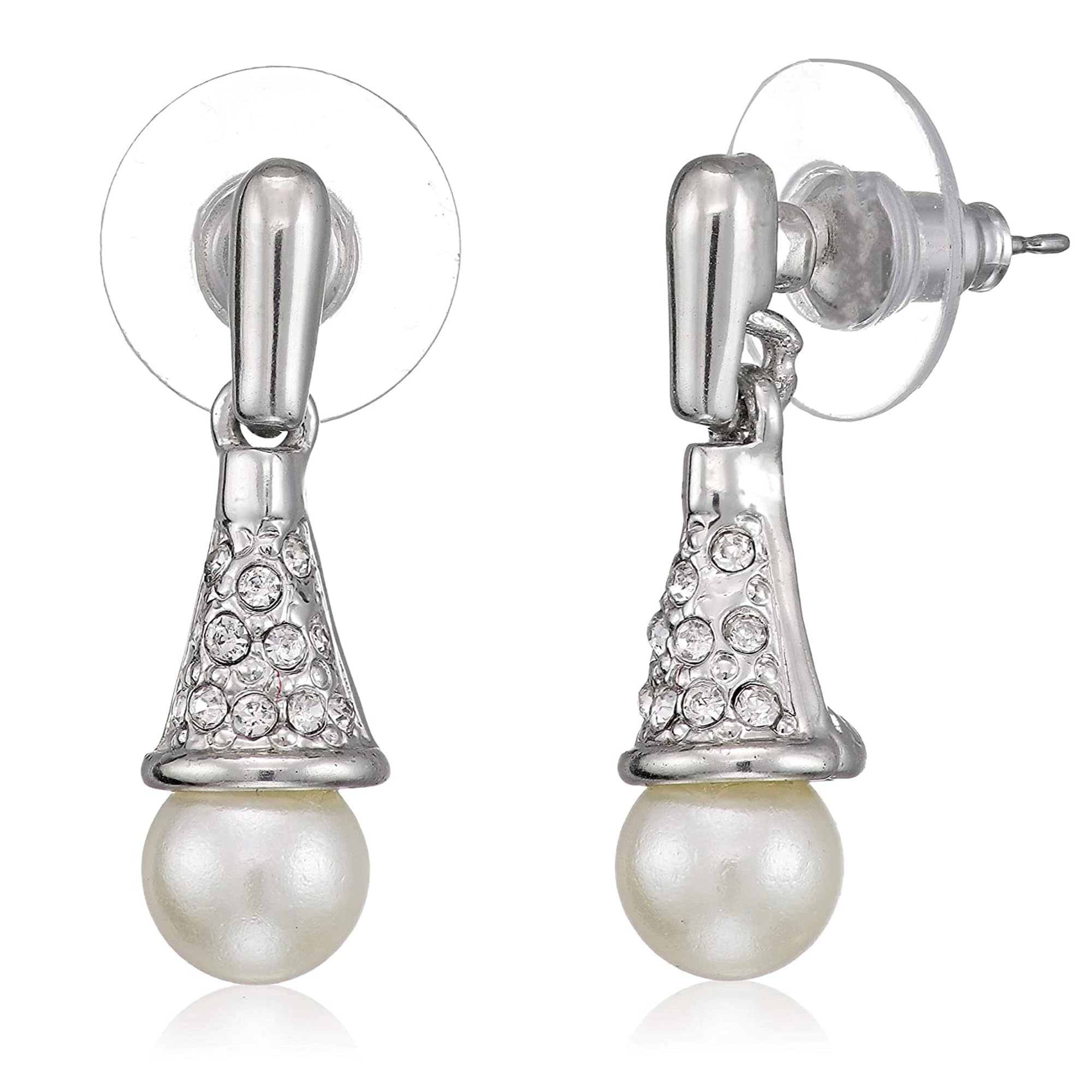 Rhodium Plated Necklace Set with Pearl Drop